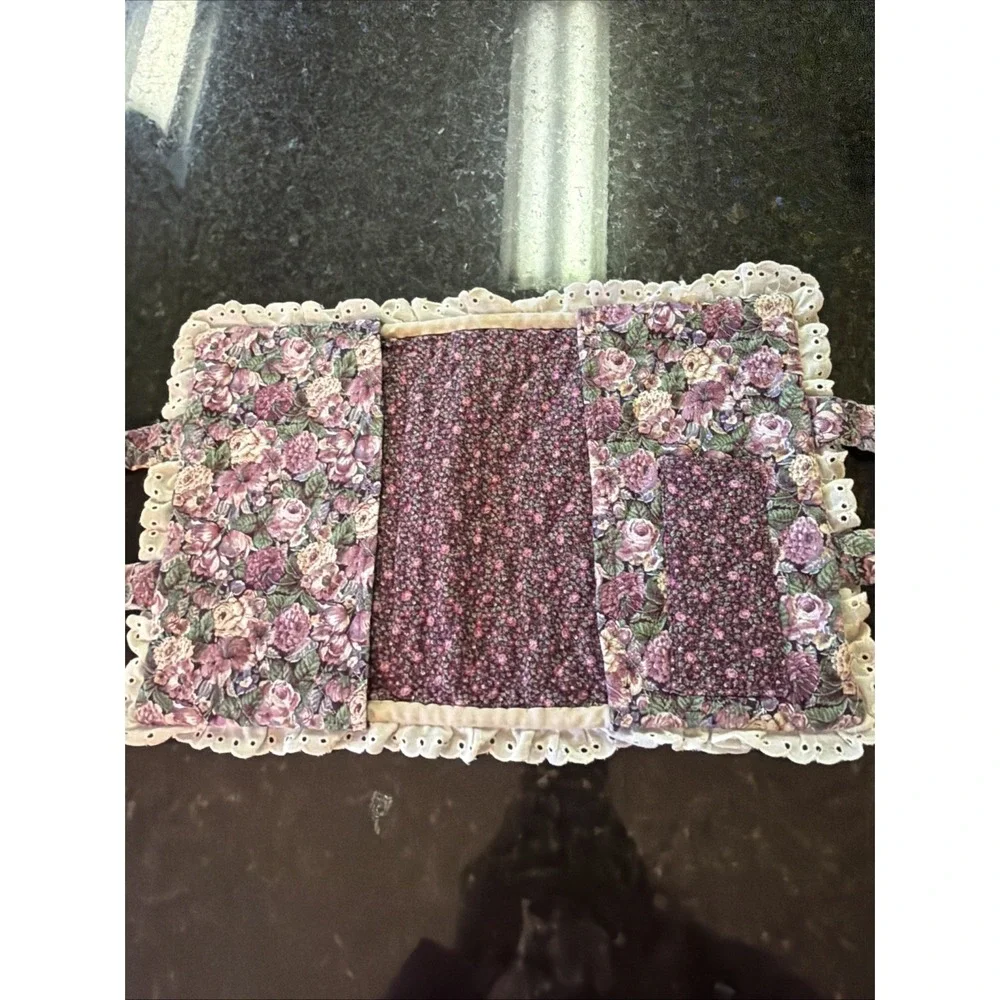 Vintage Handmade Cloth Bible Cover Floral Cottage Core Handles Ric Rac Ruffles